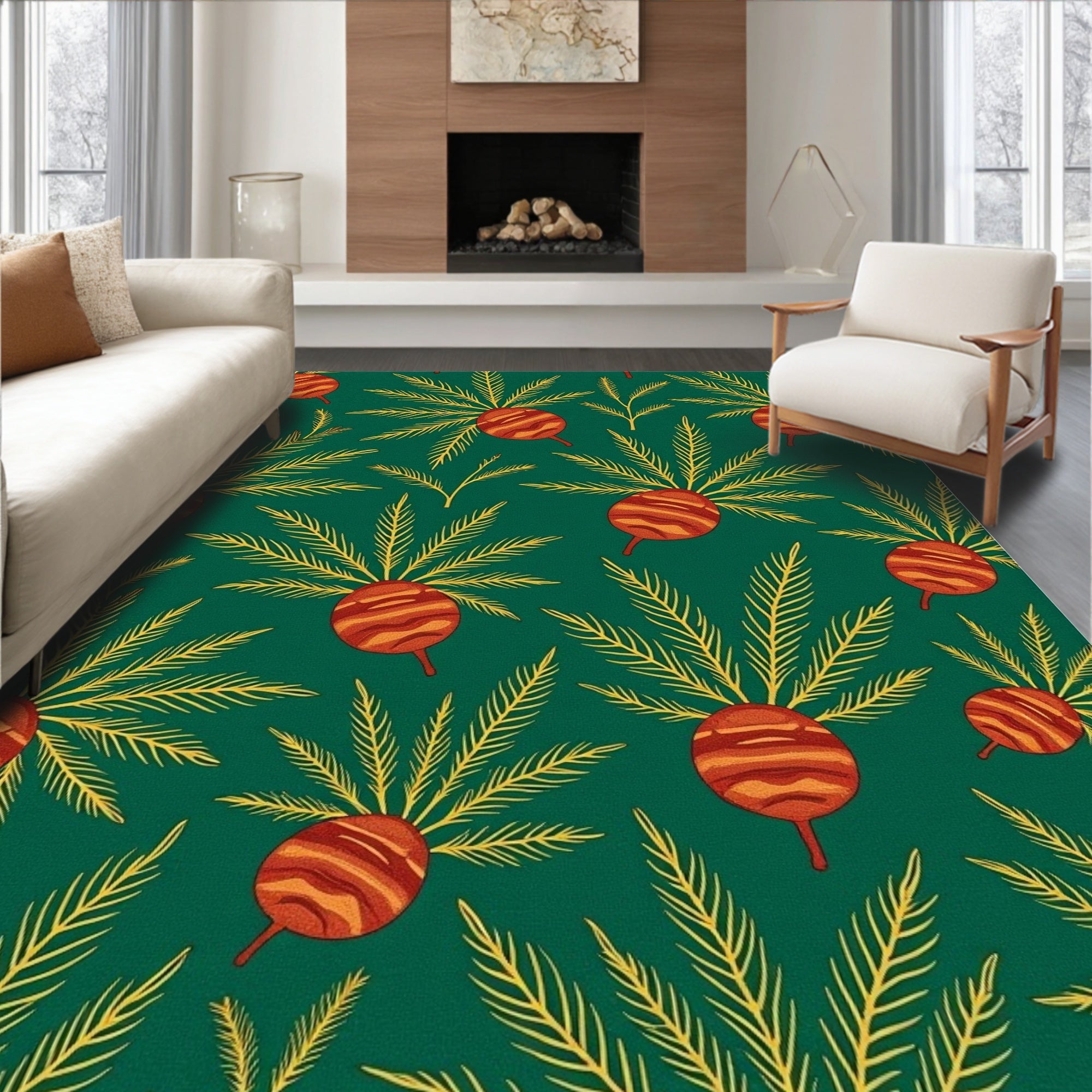 Emerald Green Tropical Berry Motif Rug