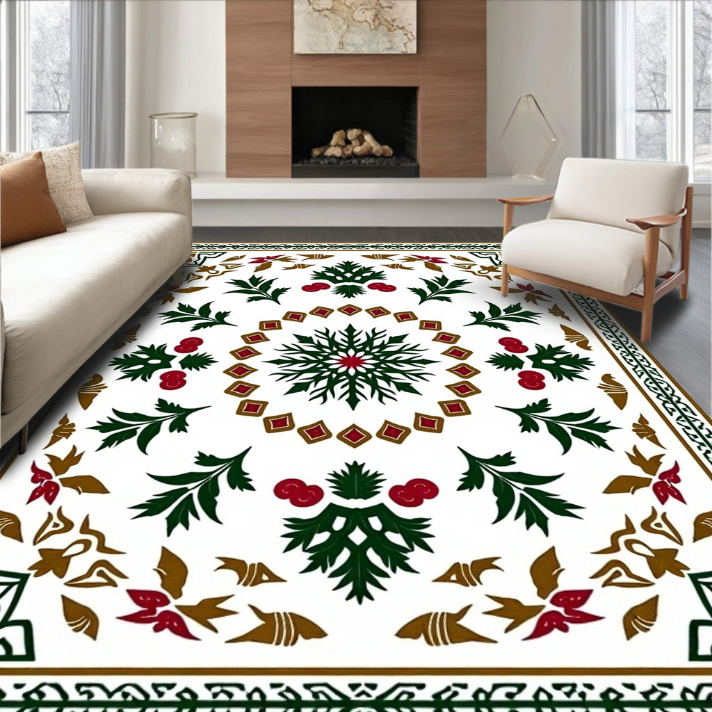 Emerald Green Red Geometric Medallion Rug