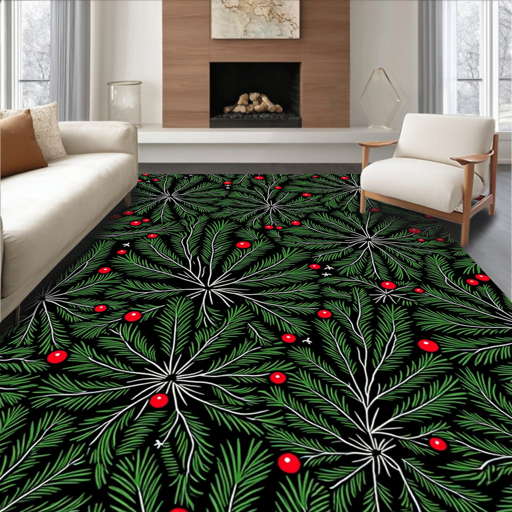 Green Pine Needle Red Berry Radiating Rug