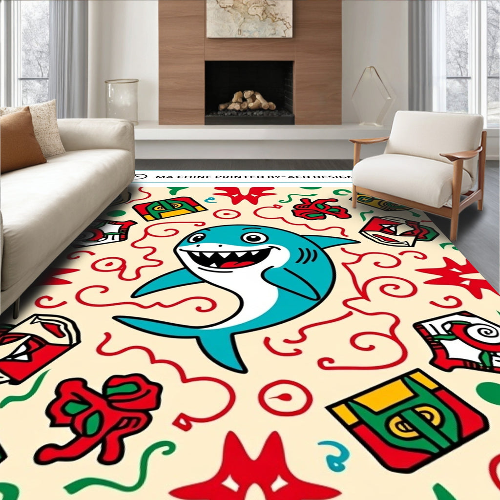 Playful Blue Shark Whimsical Elements Rug
