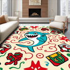 Playful Blue Shark Whimsical Elements Rug