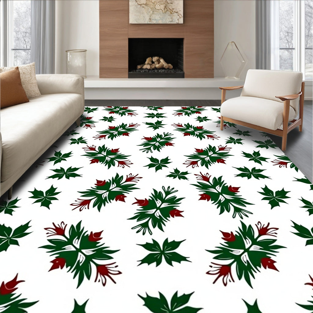 Dark Green Red Floral Starburst Rug