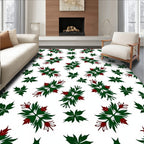 Dark Green Red Floral Starburst Rug