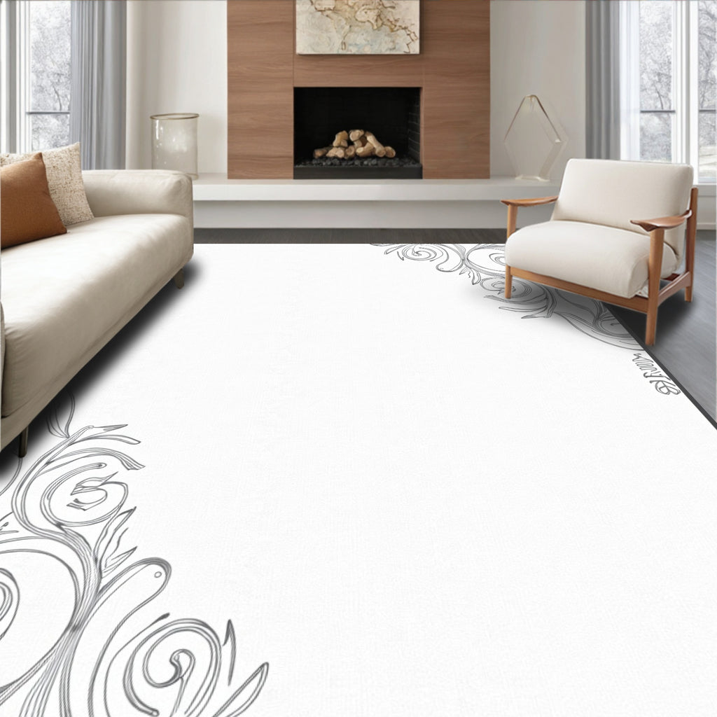 Elegant Silver Scrollwork Corner Accent Rug