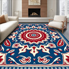 Bold Red Blue Floral Medallion Rug