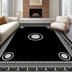 Classic Black White Floral Medallion Border Rug
