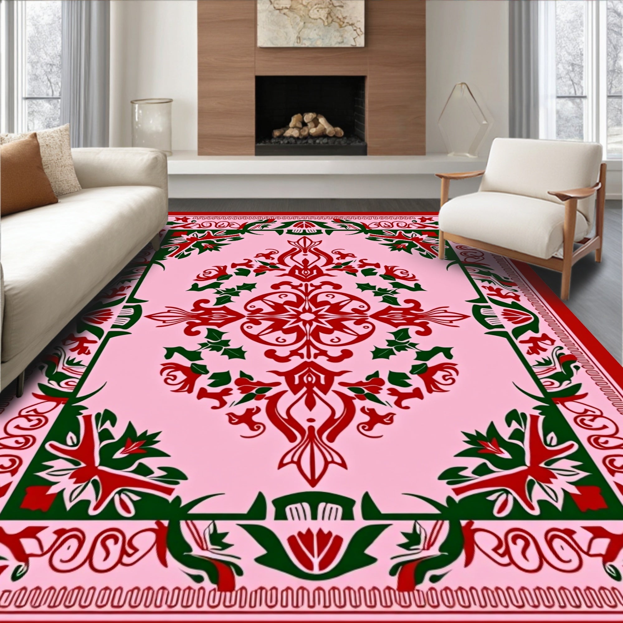 Ornate Red Green Filigree Medallion Rug
