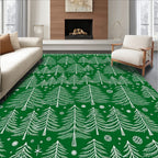 Festive Green Christmas Tree Forest Rug