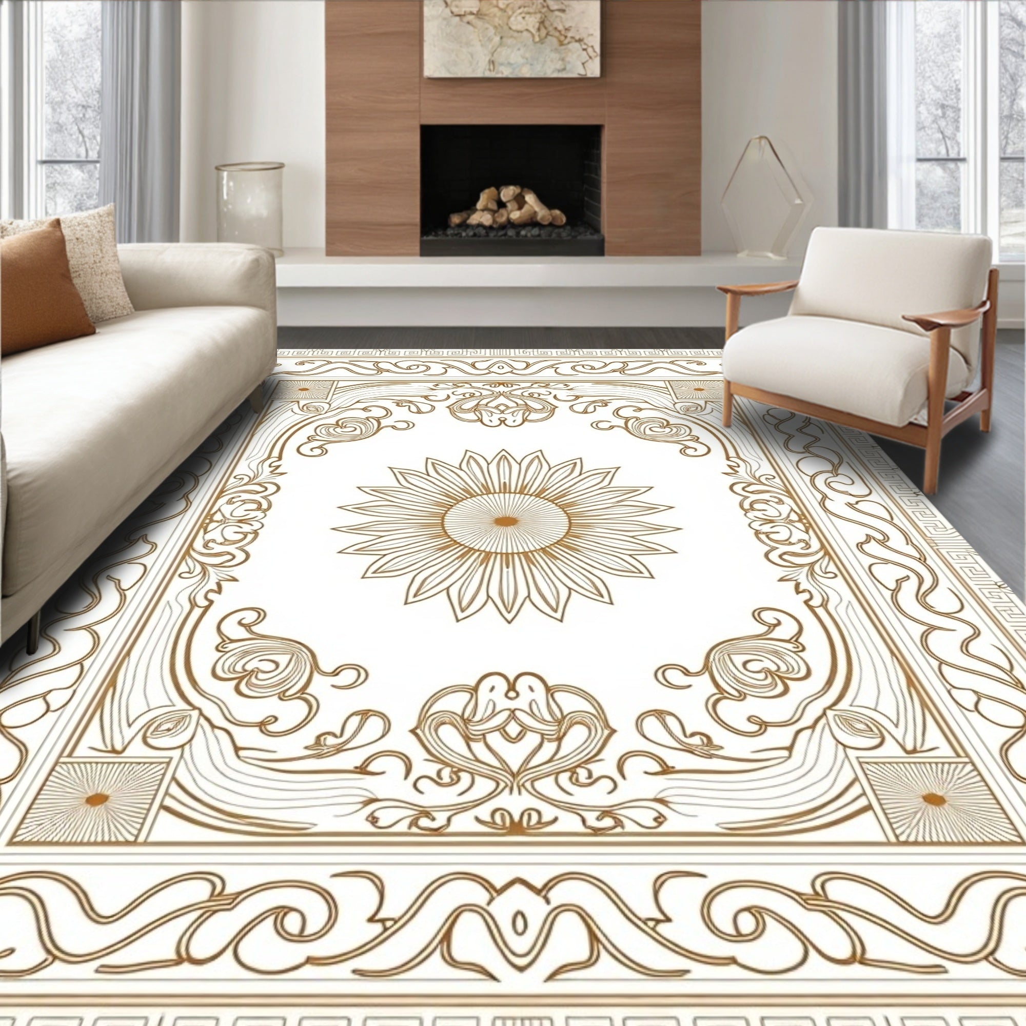 Golden Sunflower Art Nouveau Rug