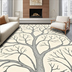 Cream and Charcoal Branchy Tree Illustration Rug