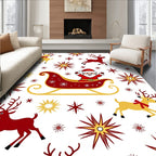 Festive Santa Sleigh Reindeer Snowflakes Rug