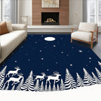 Midnight Sky Reindeer Winter Forest Scene Rug