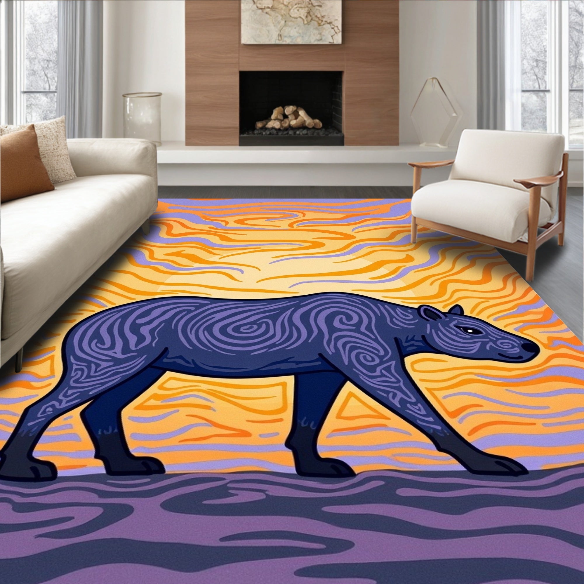 Purple Tapir Orange Swirl Sky Rug