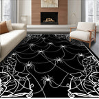 Spooky Black White Spiderweb Swirl Rug