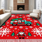 Red Gnomes Truck Christmas Trees Snowflakes Rug