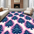 Navy Blue Pine Tree Pink Outline Rug
