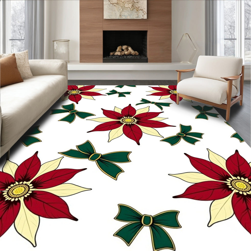 Crimson Yellow Poinsettia Bow Rug