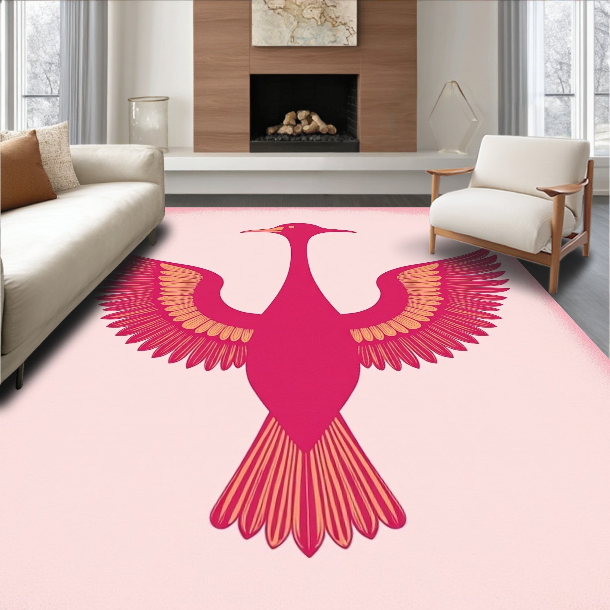 Pink Flamingo Winged Bird Aura Rug
