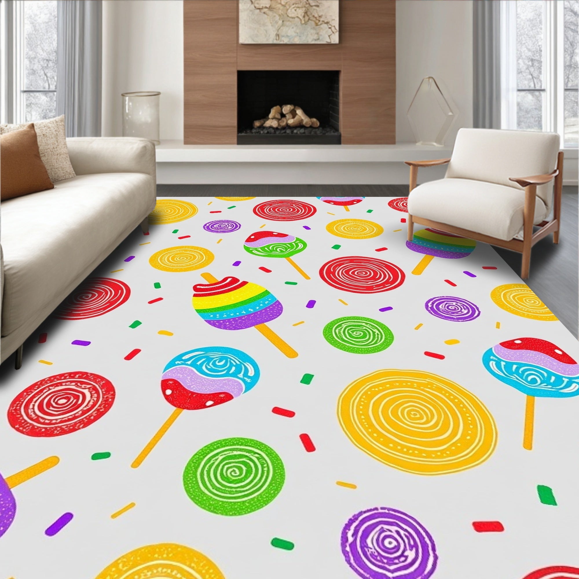 Whimsical Rainbow Swirl Pops And Sprinkles Rug