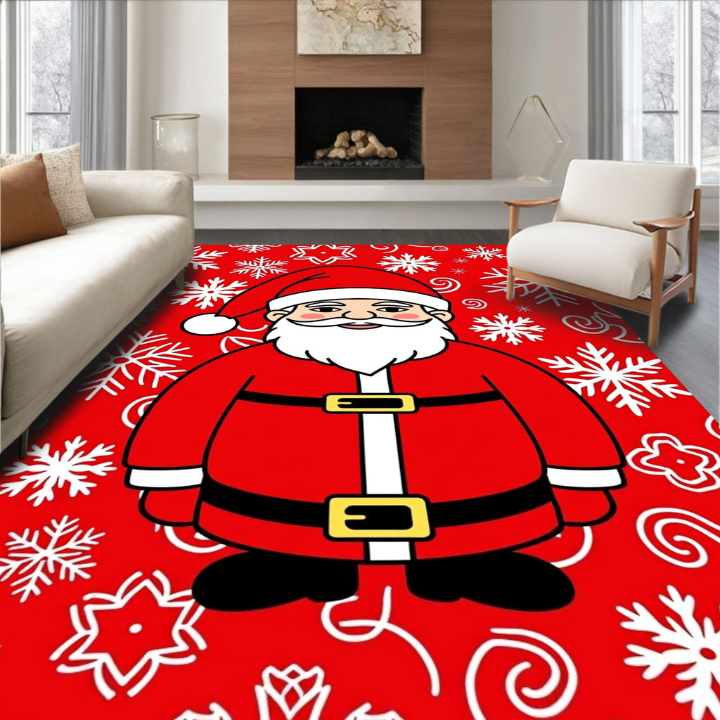 Classic Red Santa Claus Snowflakes Rug