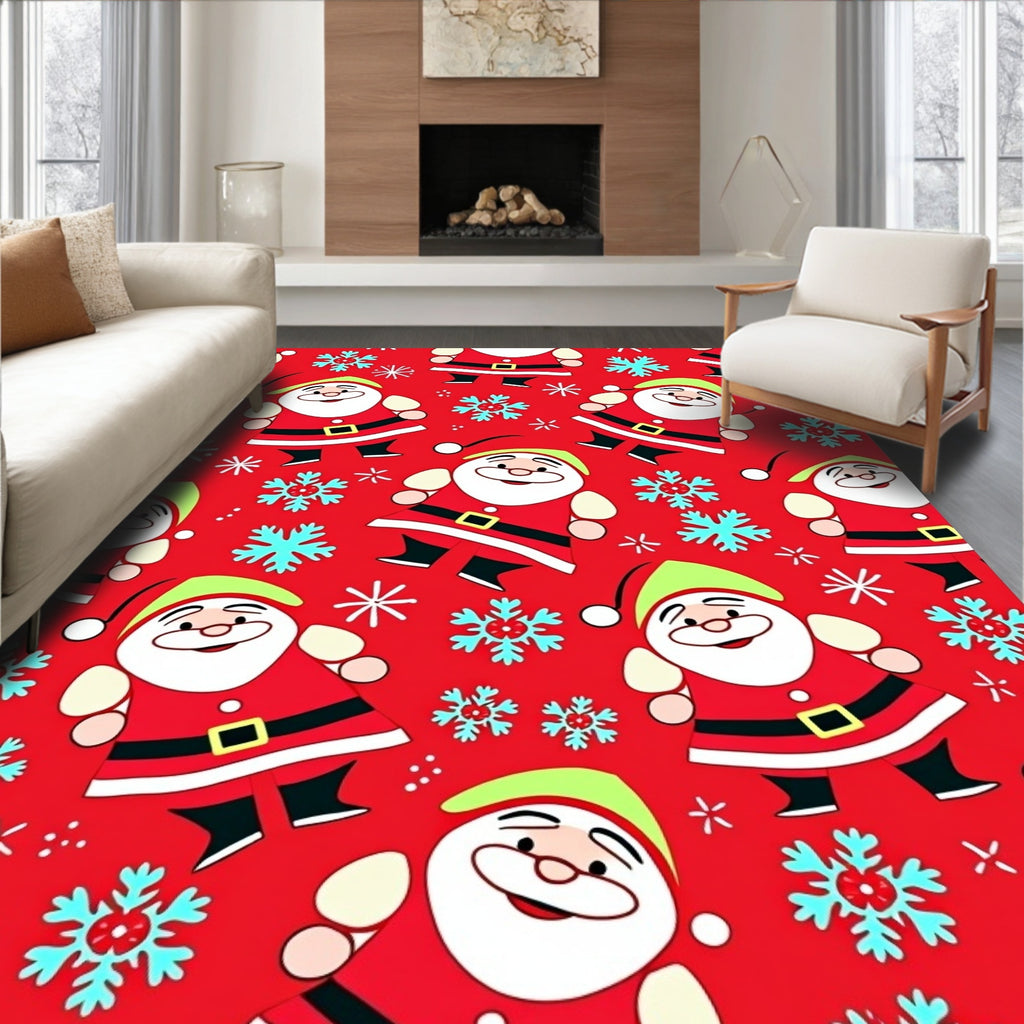 Jolly Santa Claus Snowflake Christmas Rug