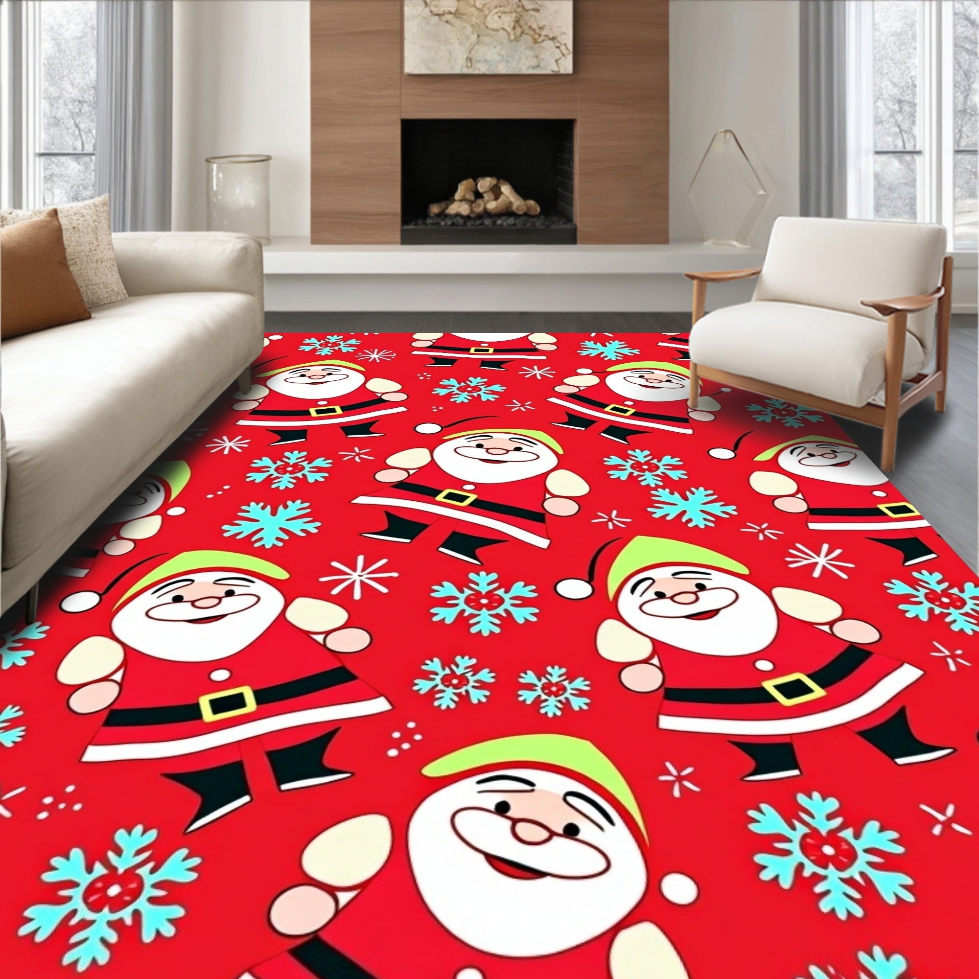 Jolly Santa Claus Snowflake Christmas Rug