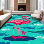 Vibrant Pink Flamingo Teal Wave Rug