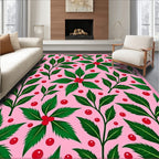 Pink Holly Berry Leaf Branches Rug
