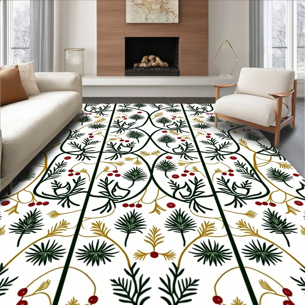 Green Red Leafy Vine Arabesque Rug