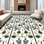 Green Red Leafy Vine Arabesque Rug