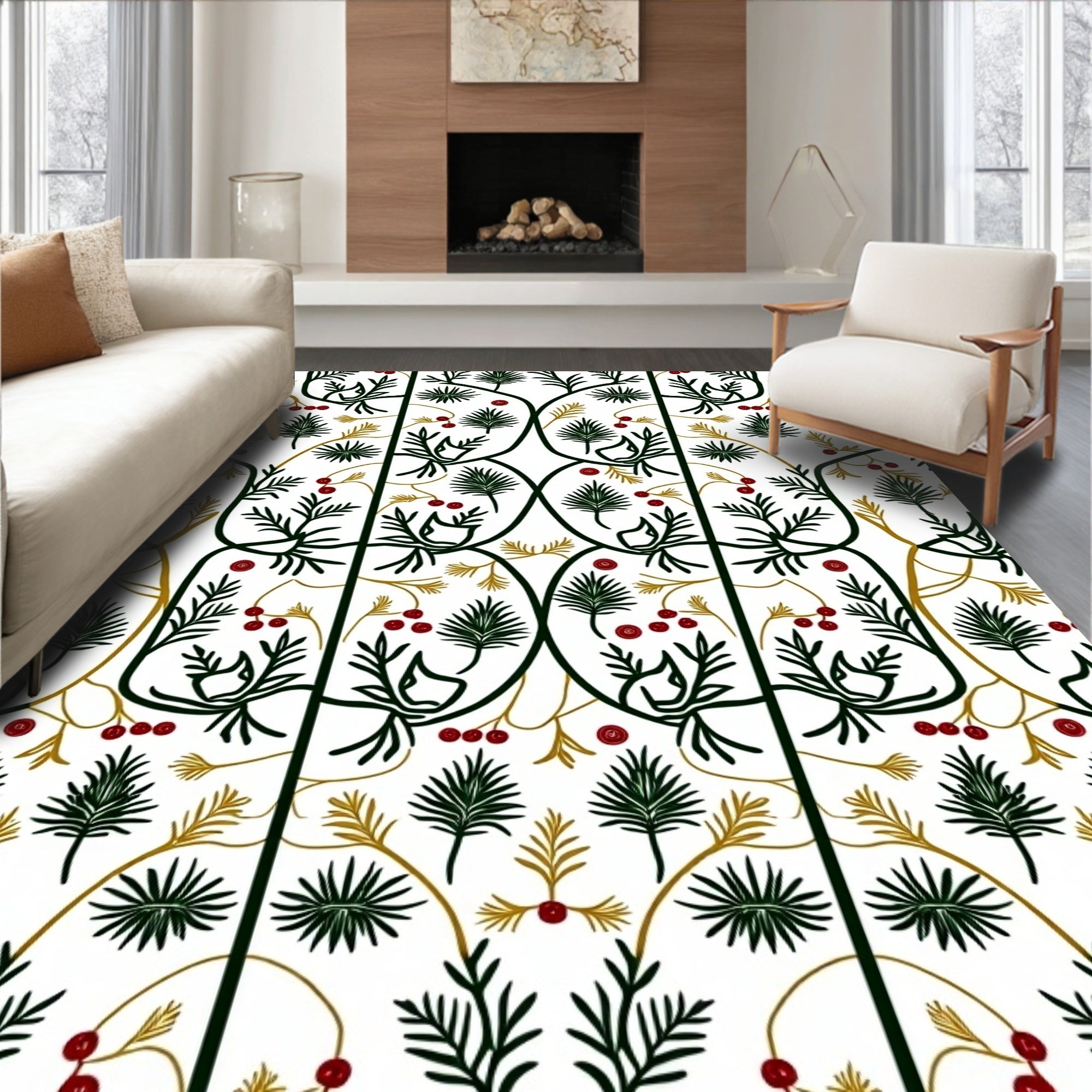 Green Red Leafy Vine Arabesque Rug