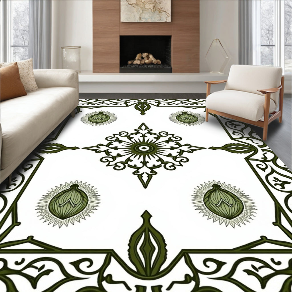 Dark Green Ornate Floral Medallion Rug