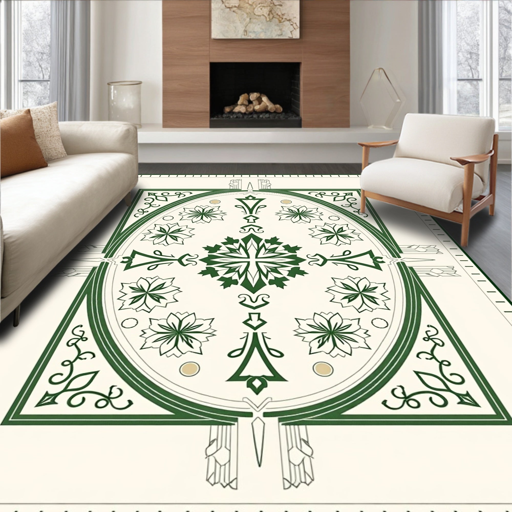 Emerald Green Floral Medallion Symmetry Rug
