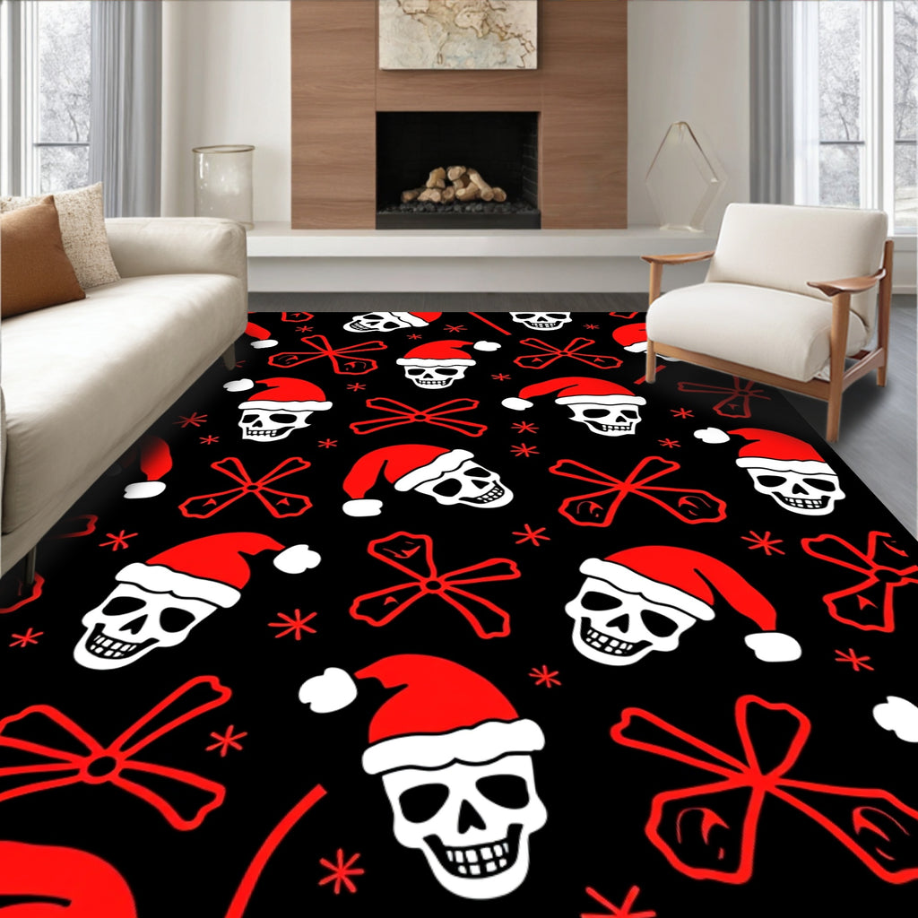 Red Skull Santa Hat Scatter Rug