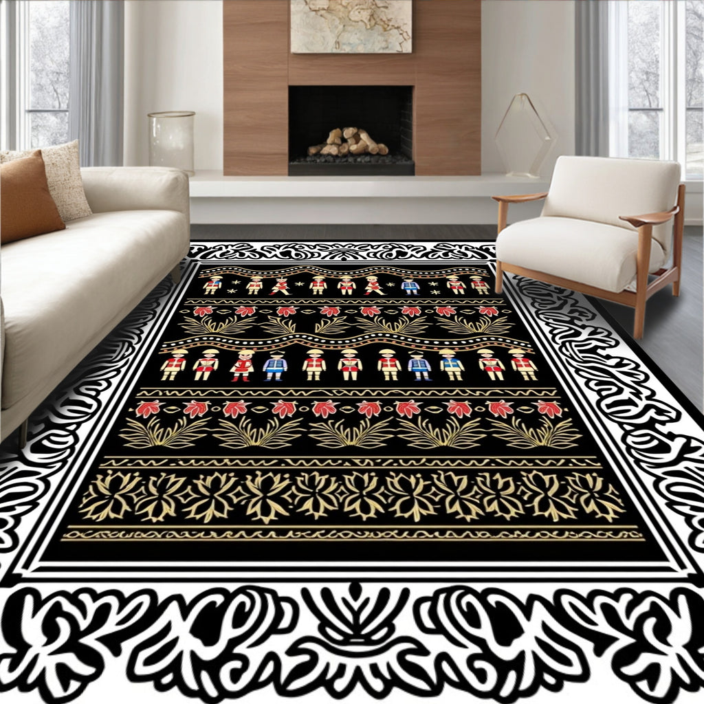 Folk Art Red Soldiers Repeating Border Rug