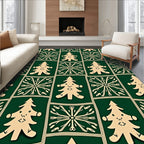 Green Forest Christmas Tree Snowflakes Rug