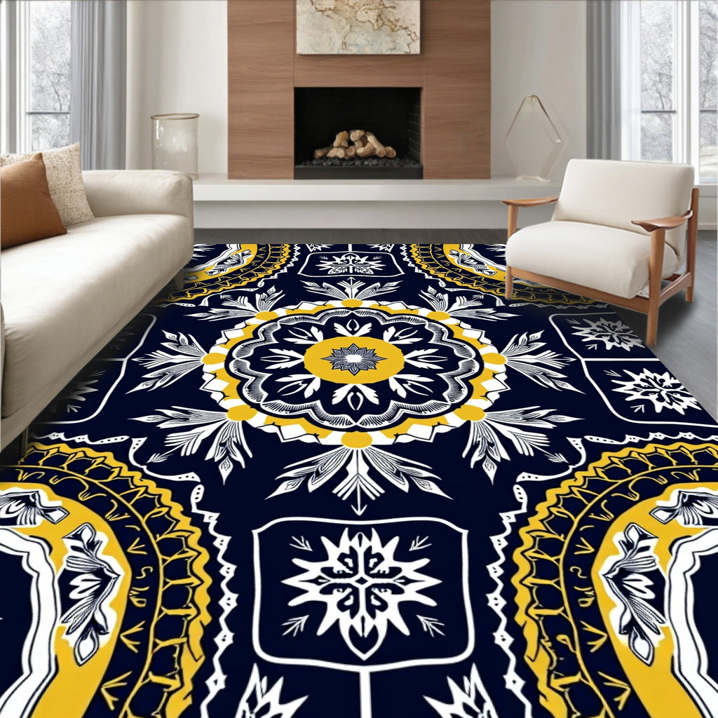 Navajo Inspired Medallion Blue Yellow Rug