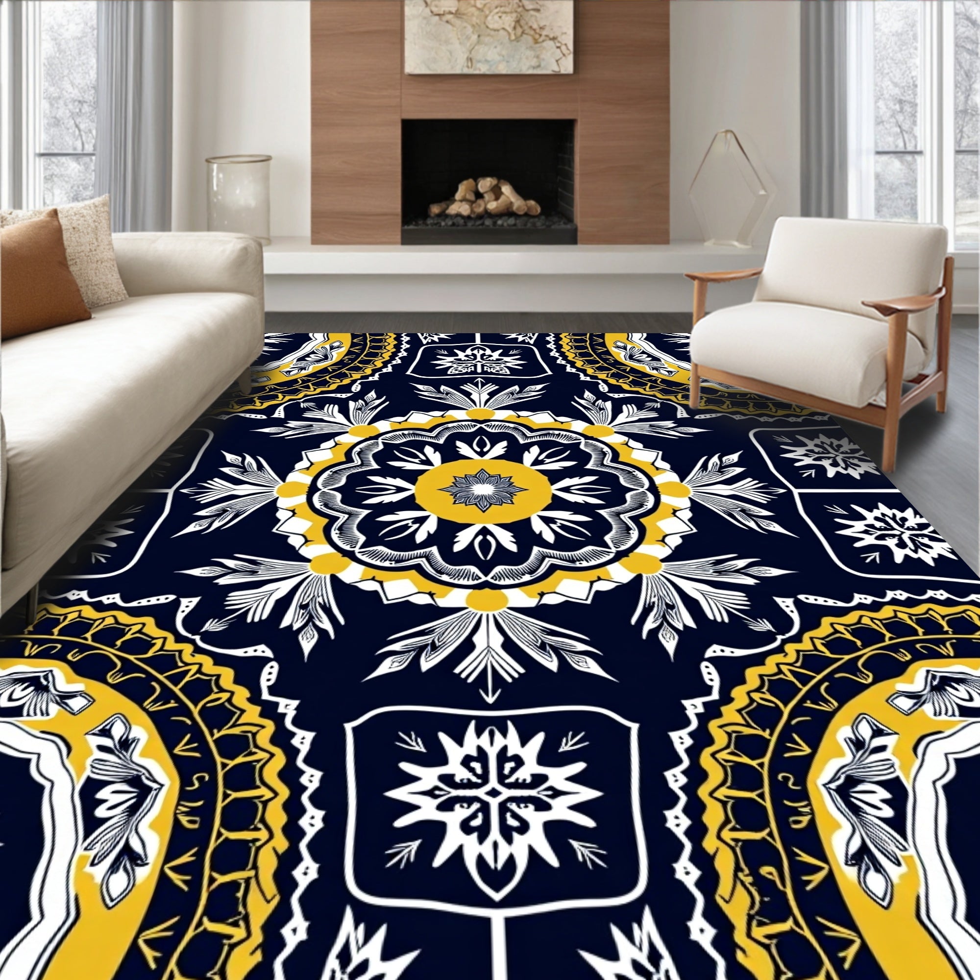 Navajo Inspired Medallion Blue Yellow Rug