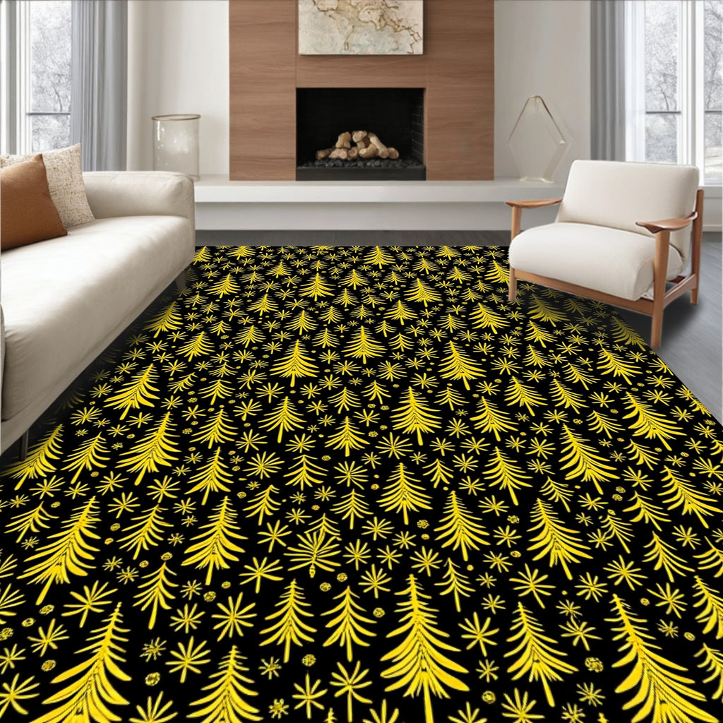 Golden Pine Trees and Stars Rug