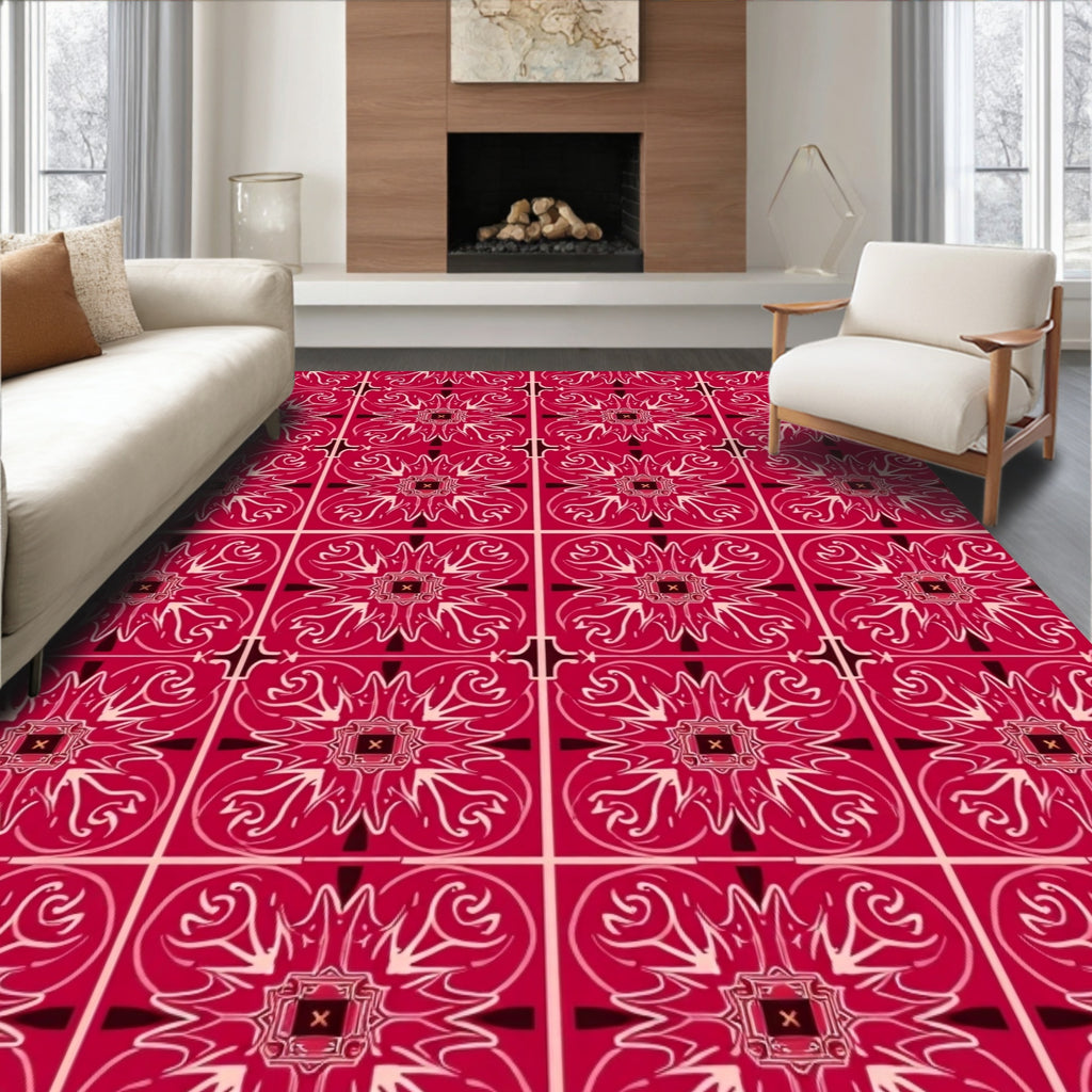 Crimson Red Intricate Floral Medallion Rug