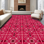 Crimson Red Intricate Floral Medallion Rug