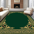 Emerald Green Golden Floral Border Rug