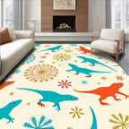 Turquoise Orange Dinosaur Snowflakes Rug