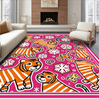 Playful Tiger Snowflake Whimsical Pink Rug