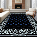 Art Nouveau Black Blue Floral Border Rug