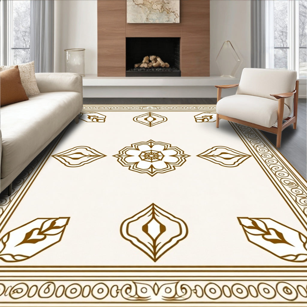 Ornate Golden Floral Bordered Rug