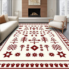 Deep Red Folk Tree Snowflake Medallion Rug