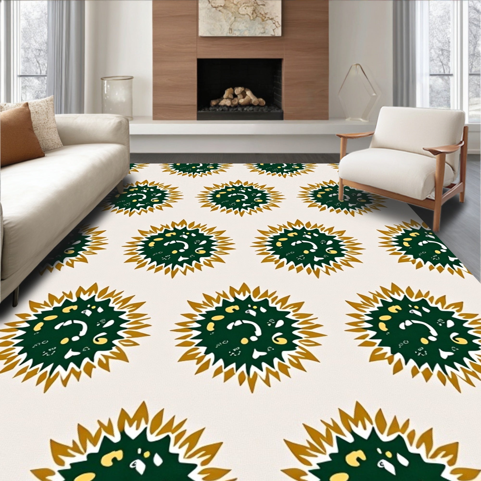 Deep Green Golden Burst Medallion Rug