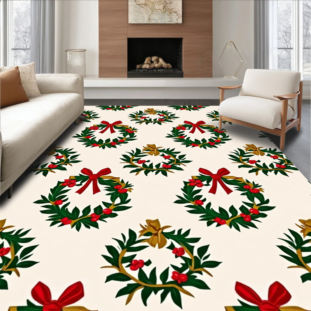 Festive Wreath Holly Berry Bow Rug