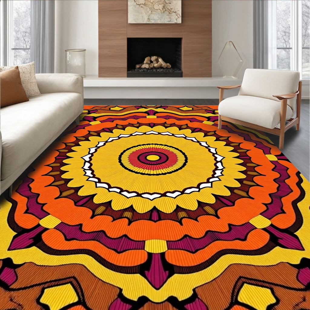 Warm Earthy Tone Sunburst Mandala Rug